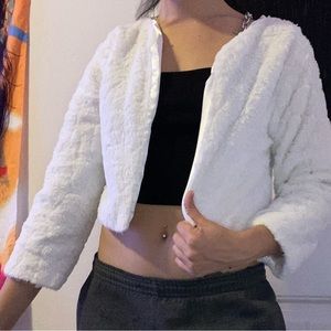 White fur cropped jacket